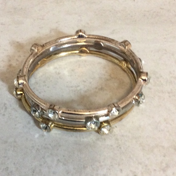 Trio silver gold copper bling bangle bracelets - Picture 2 of 6